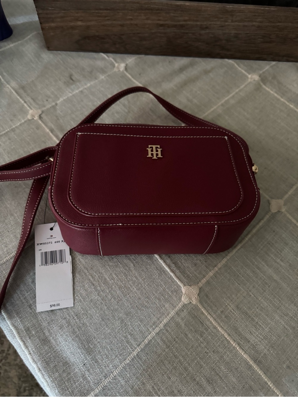 Tommy Hilfiger Deep Burgundy Pebble Leather Crossbody